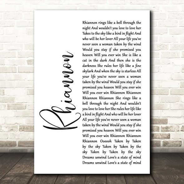 Fleetwood Mac Rhiannon White Script Song Lyric Print