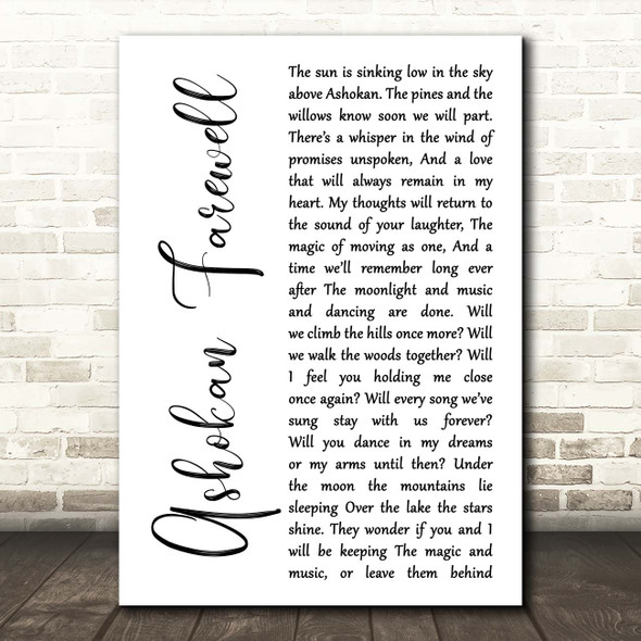 Jay Ungar Ashokan Farewell White Script Song Lyric Print