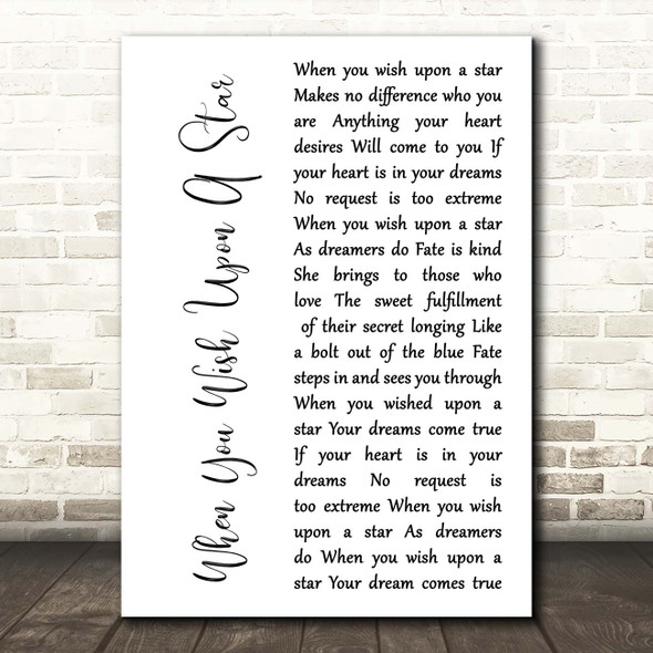 Jesse McCartney When You Wish Upon A Star White Script Song Lyric Print
