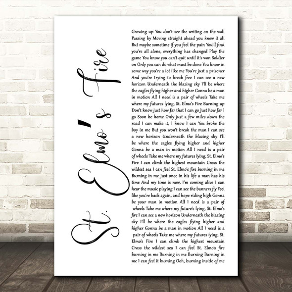 John Parr St. Elmos Fire White Script Song Lyric Print