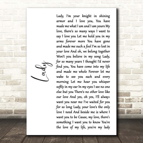 Kenny Rogers Lady White Script Song Lyric Print