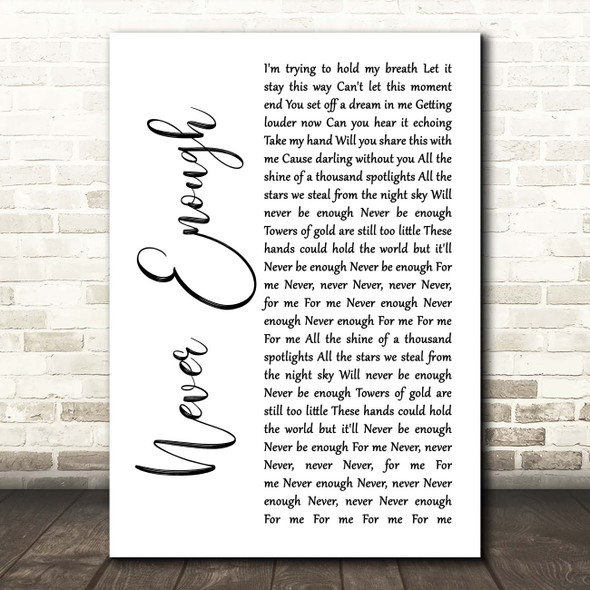 Loren Allred Never Enough White Script Song Lyric Print