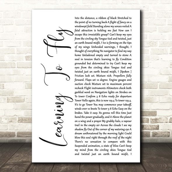 Pink Floyd Learning To Fly White Script Song Lyric Print