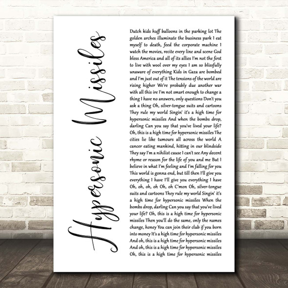 Sam Fender Hypersonic Missiles White Script Song Lyric Print
