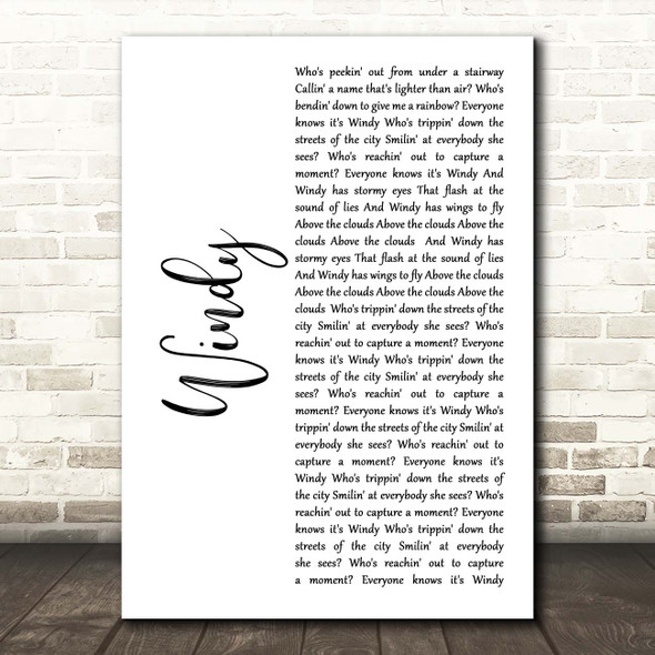 The Association Windy White Script Song Lyric Print