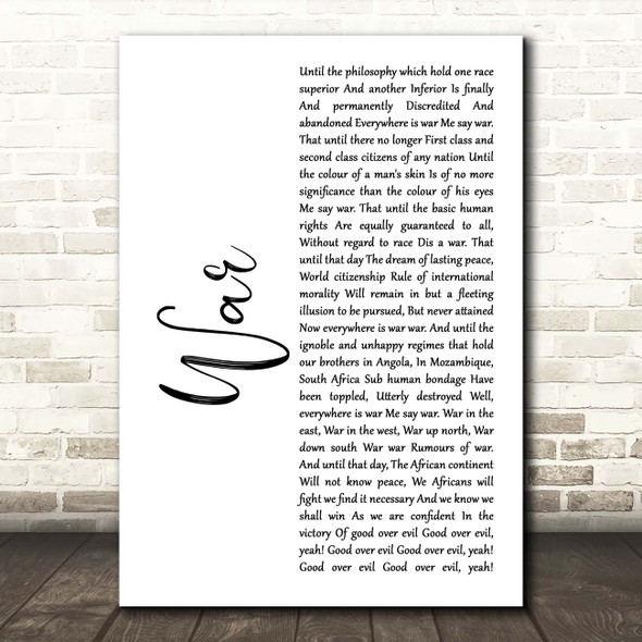 Bob Marley War White Script Song Lyric Print
