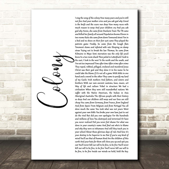 Damien Dempsey Colony White Script Song Lyric Print