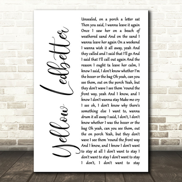 Pearl Jam Yellow Ledbetter White Script Song Lyric Wall Art Print