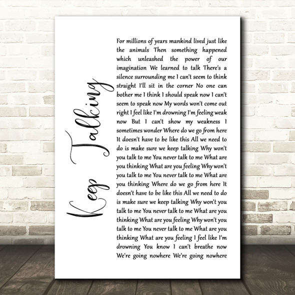 Pink Floyd Keep Talking White Script Song Lyric Wall Art Print