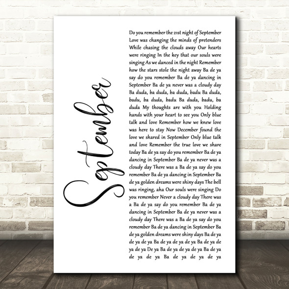 Earth, Wind And Fire September White Script Song Lyric Wall Art Print
