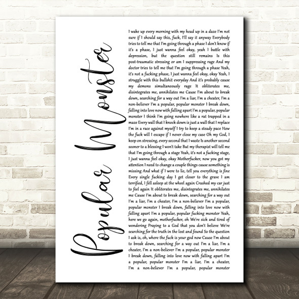 Falling In Reverse Popular Monster White Script Song Lyric Wall Art Print