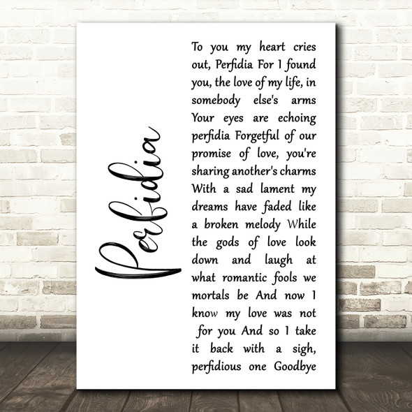 Glenn Miller Perfidia White Script Song Lyric Wall Art Print