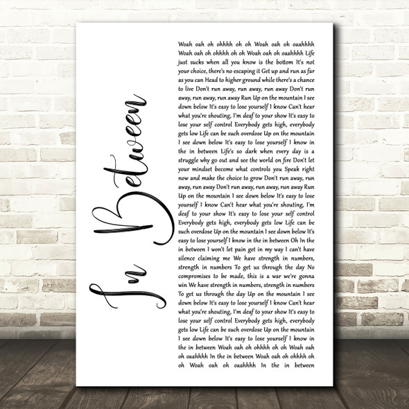 Beartooth In Between White Script Song Lyric Wall Art Print