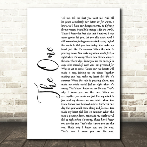 Kodaline The One White Script Song Lyric Quote Print