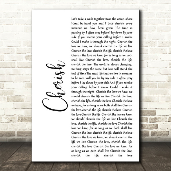 Kool & The Gang Cherish White Script Song Lyric Quote Print