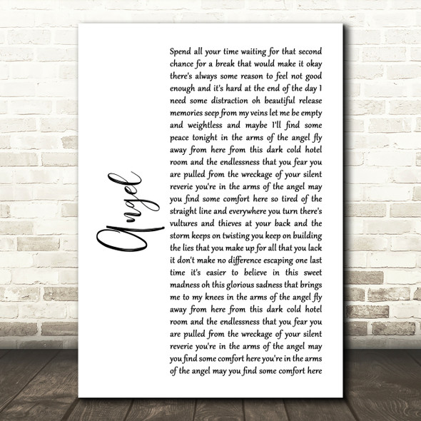 Sarah McLachlan Angel White Script Song Lyric Quote Print