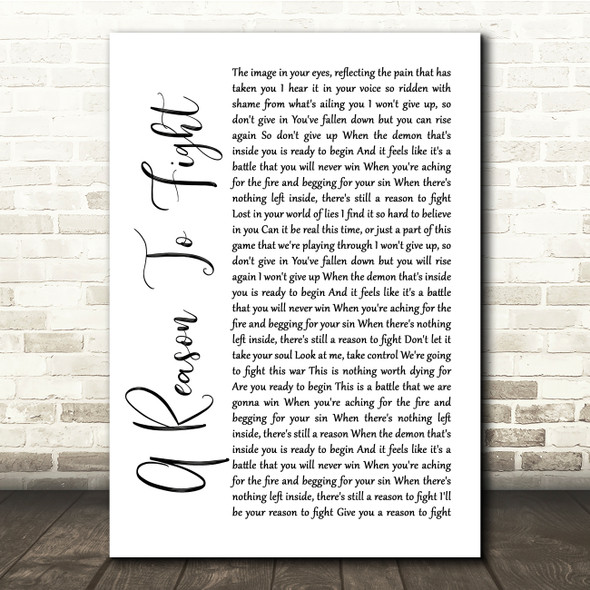 Disturbed A Reason To Fight White Script Song Lyric Quote Print
