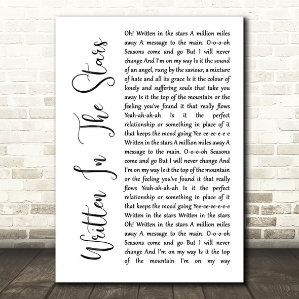 Tinie Tempah Written In The Stars White Script Song Lyric Quote Print