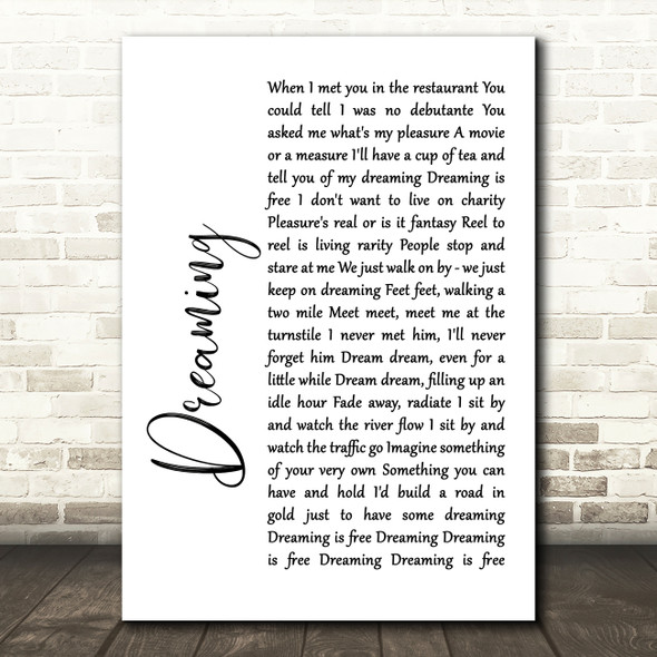 Blondie Dreaming White Script Song Lyric Print