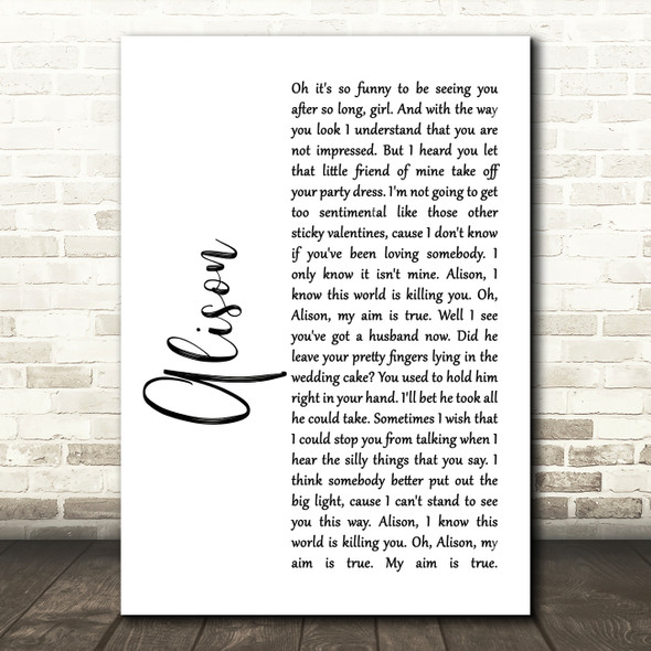 Elvis Costello Alison White Script Song Lyric Print