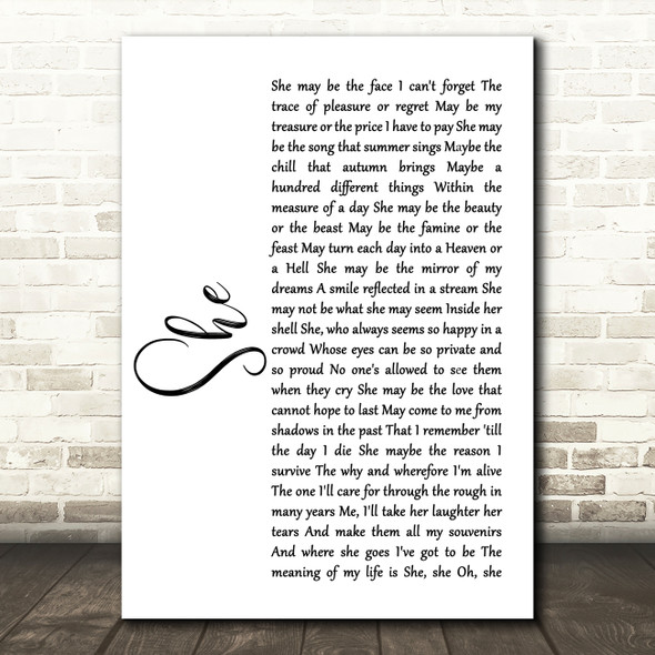 Elvis Costello She White Script Song Lyric Print