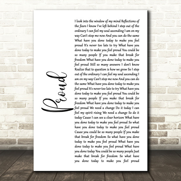 Heather Small Proud White Script Song Lyric Print