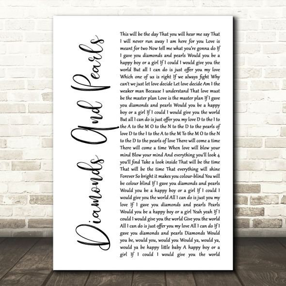 Prince And The New Power Generation Diamonds And Pearls White Script Song Lyric Print