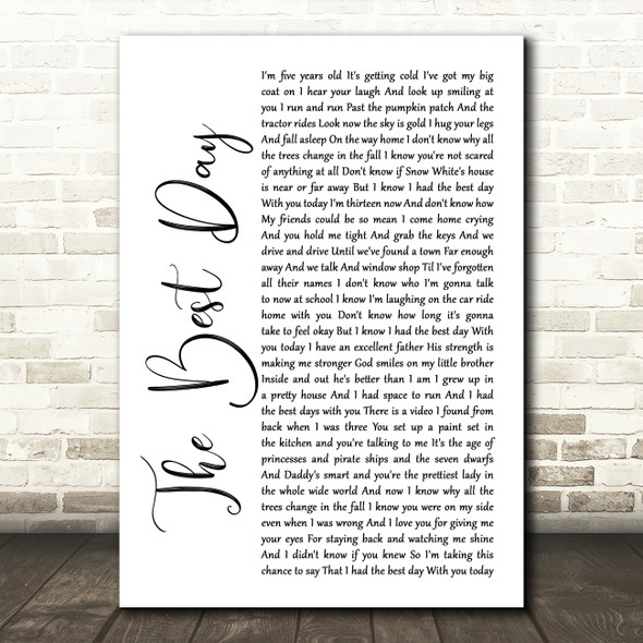 Taylor Swift The Best Day White Script Song Lyric Print