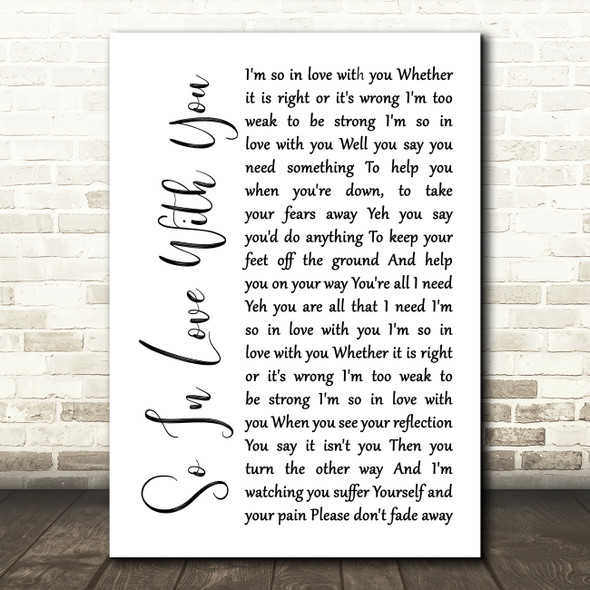 Texas So In Love With You White Script Song Lyric Print