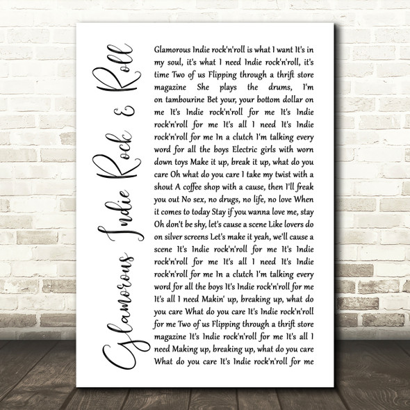 The Killers Glamorous Indie Rock & Roll White Script Song Lyric Print