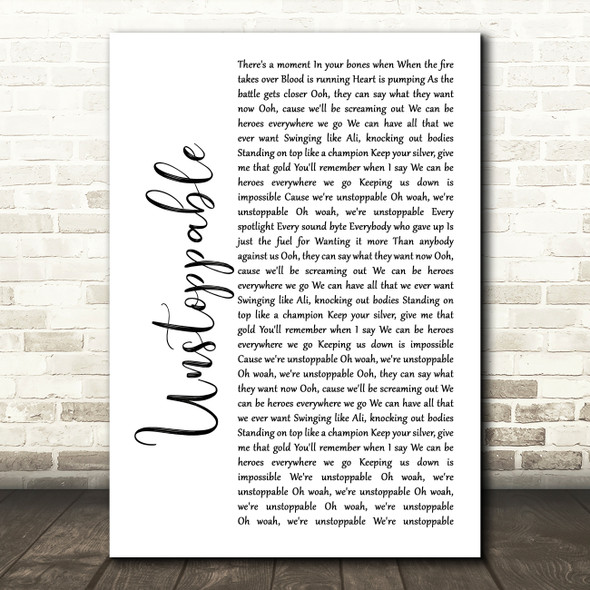 The Score Unstoppable White Script Song Lyric Print