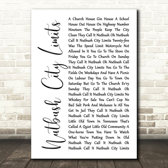Tina Turner Nutbush City Limits White Script Song Lyric Print
