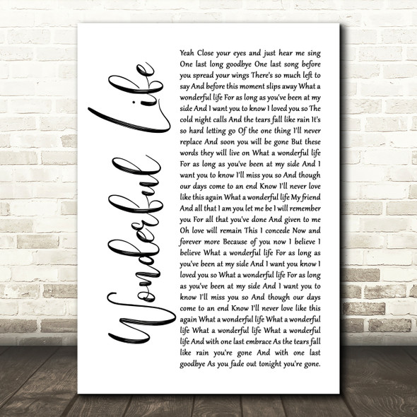 Alter Bridge Wonderful Life White Script Song Lyric Print