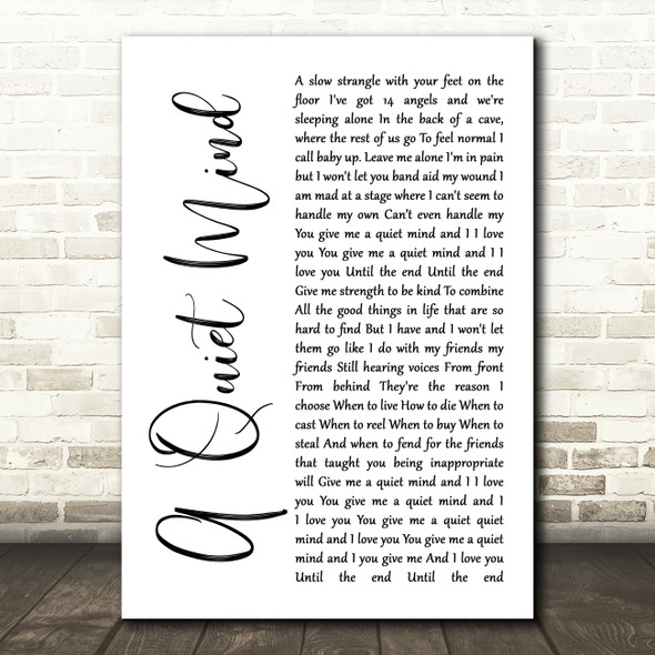 Blue October A Quiet Mind White Script Song Lyric Print