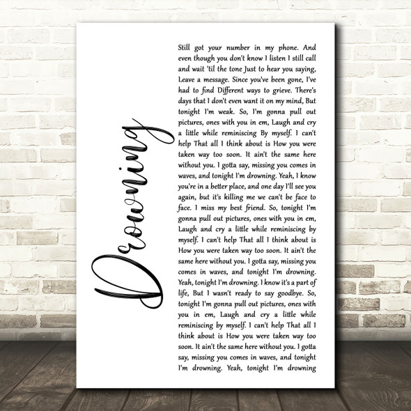 Chris Young Drowning White Script Song Lyric Print