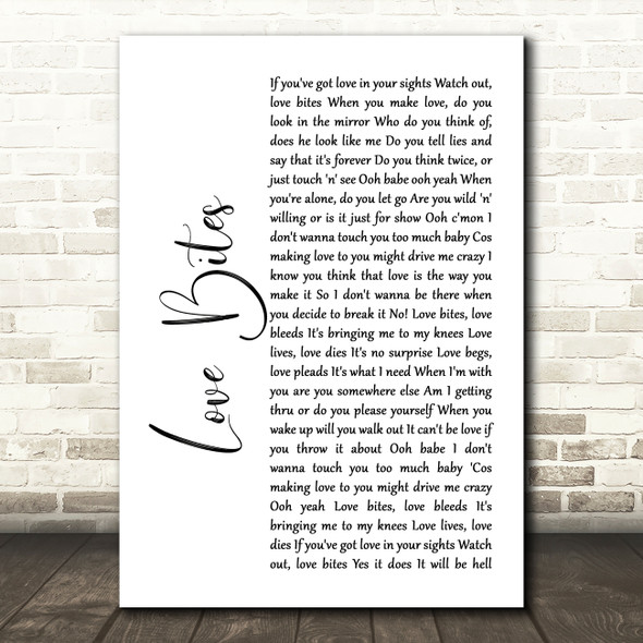 Def Leppard Love Bites White Script Song Lyric Print