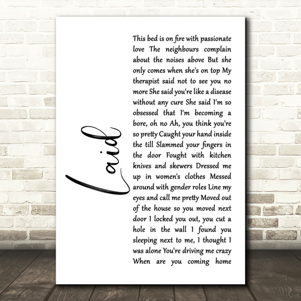 James Laid White Script Song Lyric Print