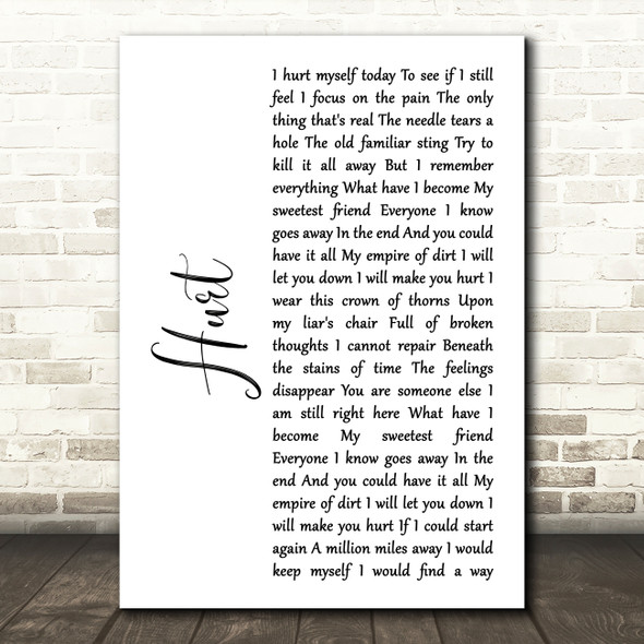 Johnny Cash Hurt White Script Song Lyric Print