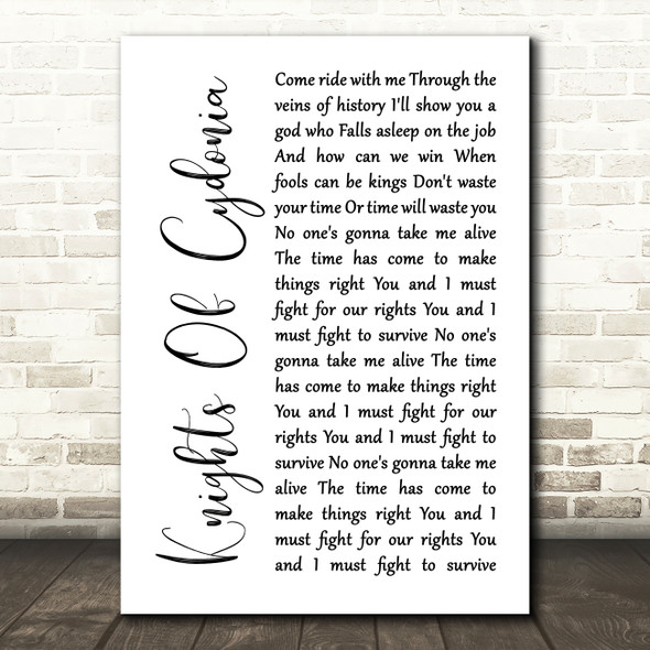 Muse Knights Of Cydonia White Script Song Lyric Print