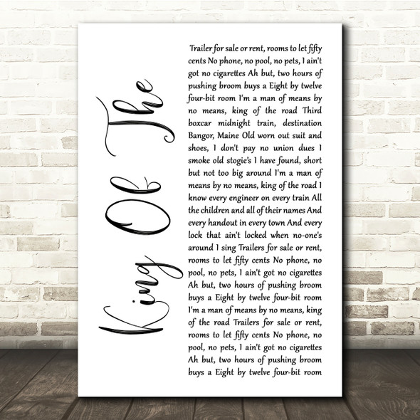 Roger Miller King Of The Road White Script Song Lyric Print