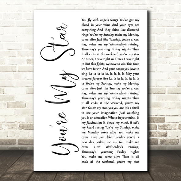Stereophonics You're My Star White Script Song Lyric Print