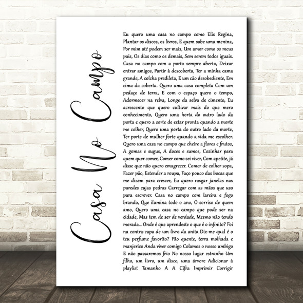 Capicua Casa No Campo White Script Song Lyric Quote Music Print