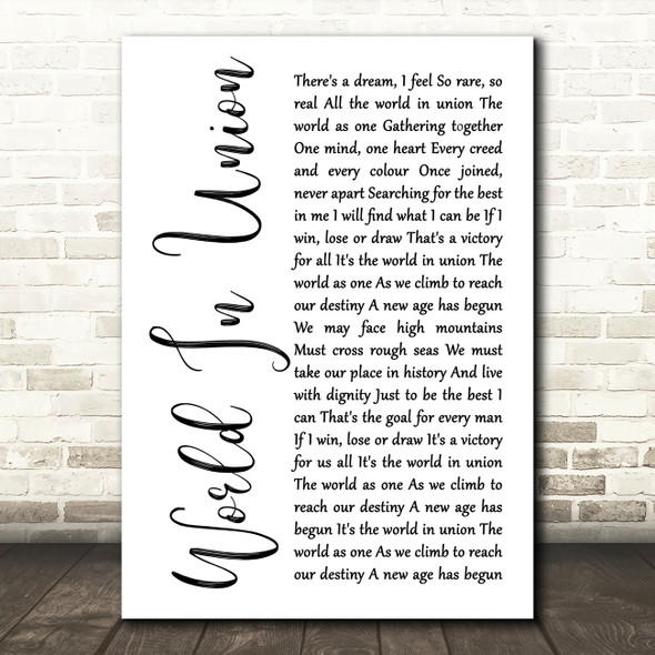 Emeli Sandé World In Union (Rugby World Cup Anthem) White Script Song Lyric Quote Music Print