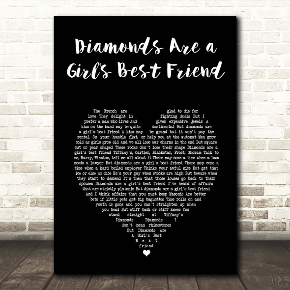 Marilyn Monroe Diamonds Are a Girl's Best Friend Black Heart Song Lyric Print