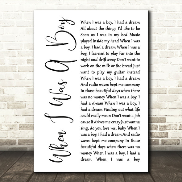 Jeff Lynne's ELO When I Was A Boy White Script Song Lyric Quote Music Print