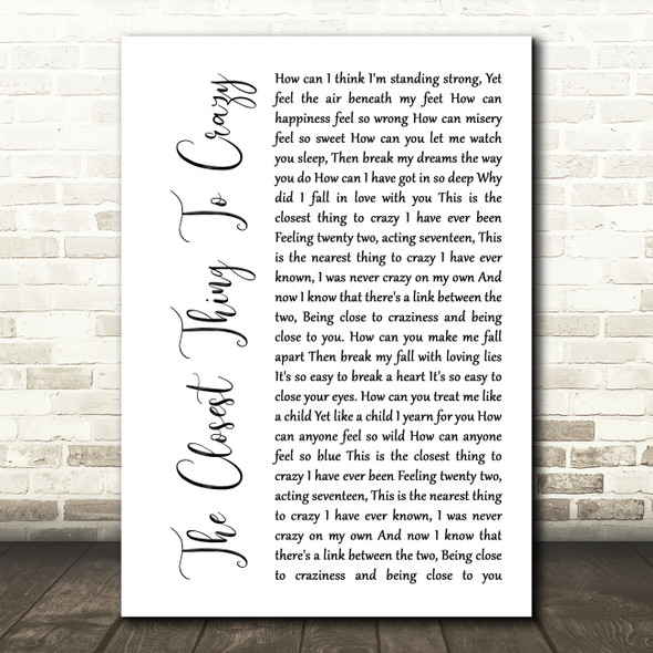 Katie Melua The Closest Thing To Crazy White Script Song Lyric Quote Music Print