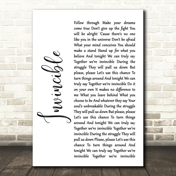 Muse Invincible White Script Song Lyric Quote Music Print