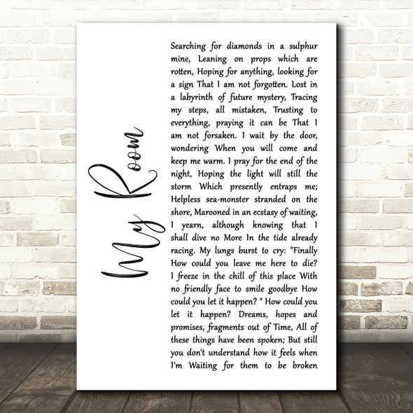 Peter Hammill My Room White Script Song Lyric Quote Music Print