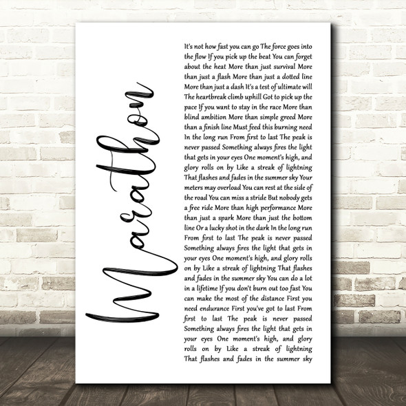 Rush Marathon White Script Song Lyric Quote Music Print