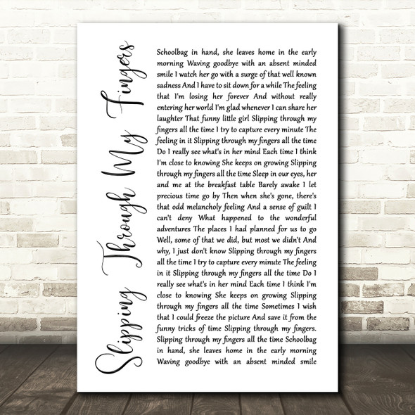 ABBA Slipping Through My Fingers White Script Song Lyric Quote Print